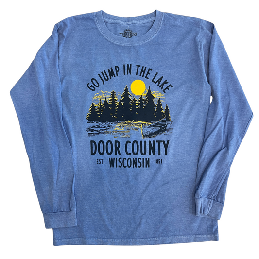 Door County Go Jump In The Lake Long Sleeve Blue T-shirt
