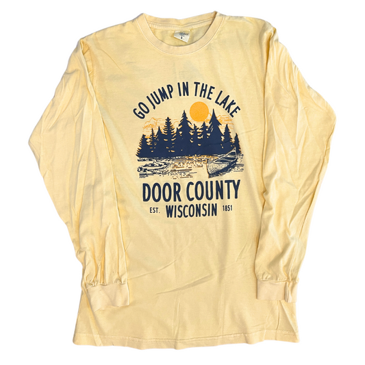 Door County Go Jump In The Lake Long Sleeve Banana Yellow T-shirt