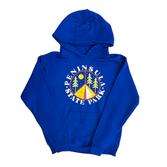 Peninsula State Park Camp Peace Sign Royal Blue Youth Hoodie